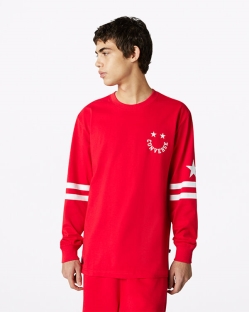 Converse Twisted Varsity Cut & Sew Long Sleeve Férfi Pólók Piros | CWOADIB-HU